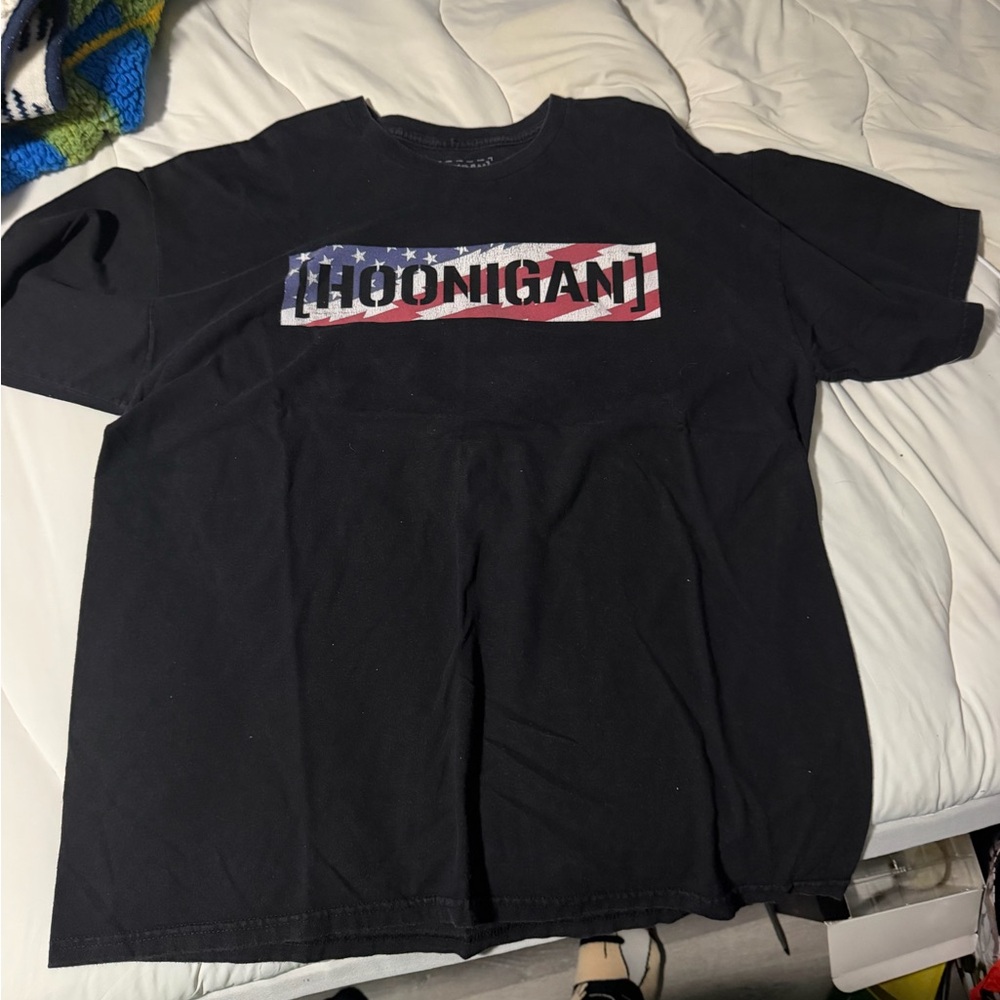 Men's Hoonigan Black Graphic Tee - American Flag Logo